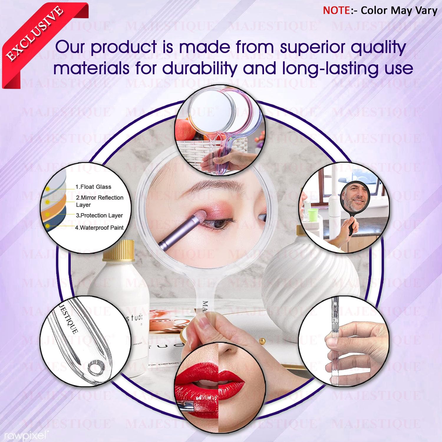 MAJESTIQUE Dual-Sided Large Handheld Mirror - 1X & 10X Magnifying Round Makeup Mirror for Shaving, Eyebrow Tweezing, Contact Lens Application - Purple | Perfect for Vanity, Bathroom & Travel Beauty Essentials
