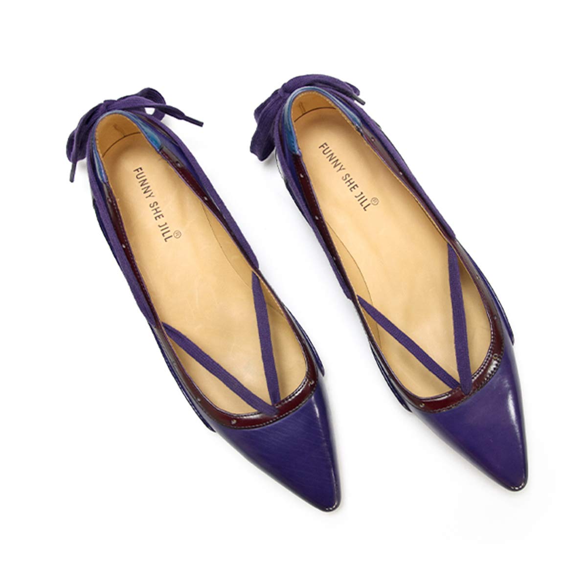 FSJ Women's Pointed Toe Flat Pumps - Low Heel Slip-On Loafers with Adjustable Bowknot - Casual & Formal Dress Shoes for Office, Wedding & Daily Wear