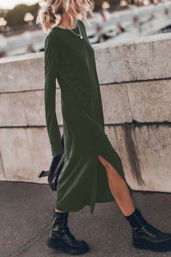 Bedisse Cotton Blend Long Sleeve Relaxed Slit Midi Dress - Comfortable Casual & Work Wear for Women | Perfect for Office, Date Night & Weekend Outings
