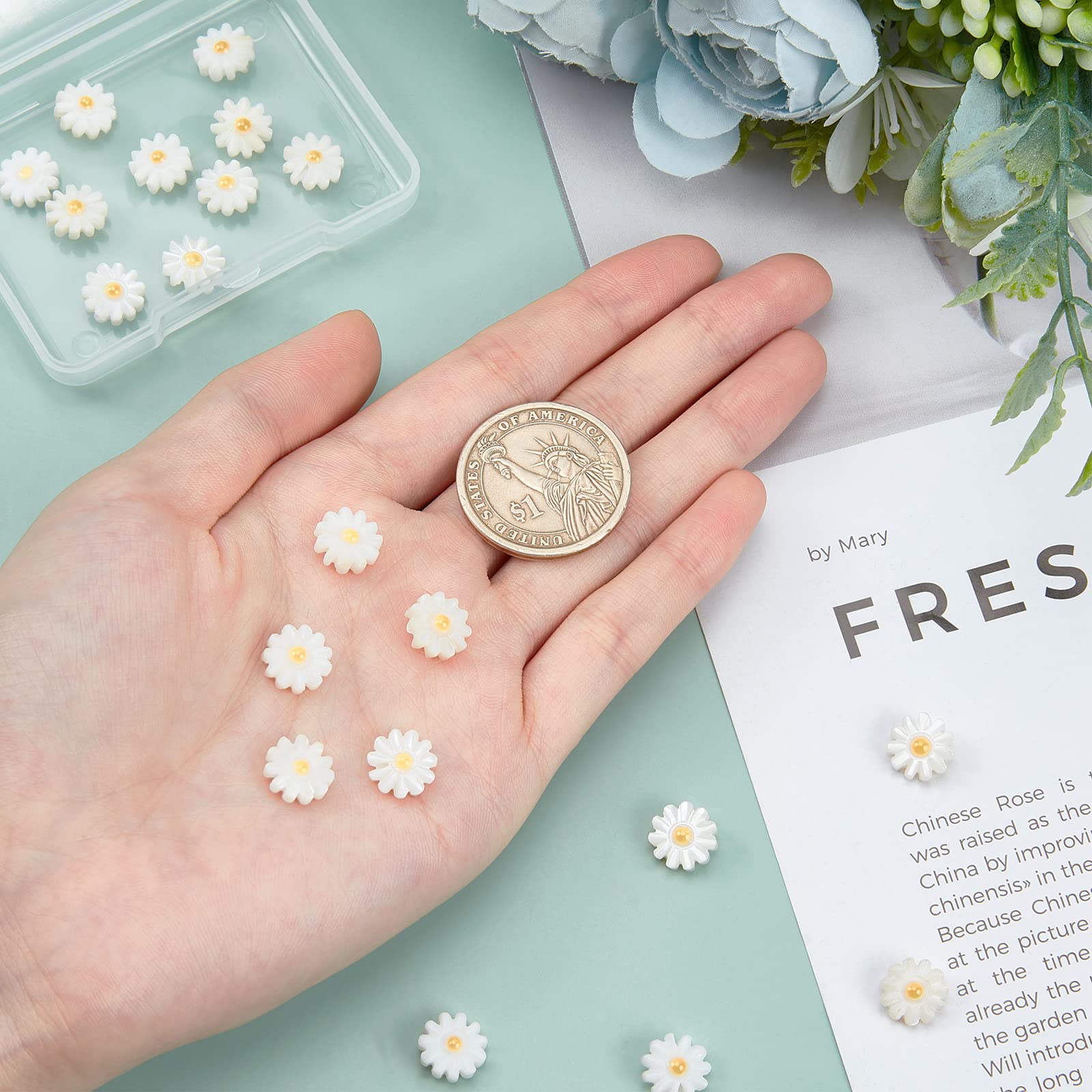 20Pcs 10mm Natural Freshwater Shell Daisy Beads for DIY Jewelry Making - Spacer Beads for Bracelets, Necklaces, Earrings - Perfect for Boho, Beach Style & Craft Projects