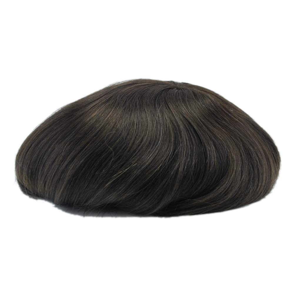Men's Thin Skin Toupee - 100% Human Hair Dark Brown #2 - All PU Base Hair Unit System (9x7 Inches) - Perfect for Daily Wear & Special Occasions