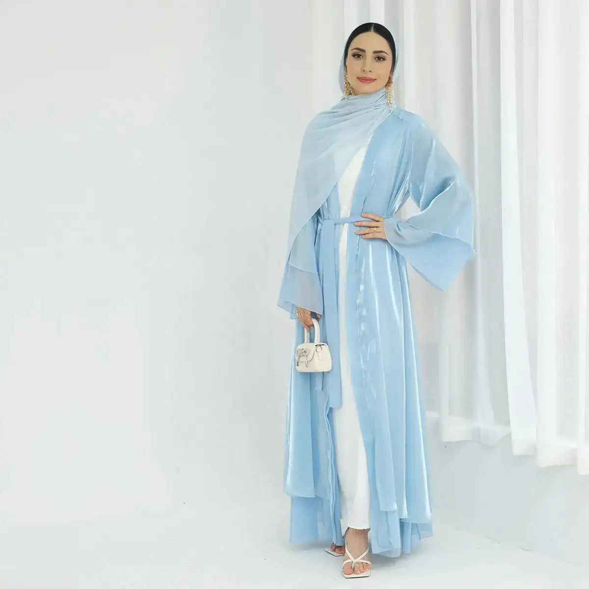 Elegant Reversible 2-Layer Chiffon Open Abaya Dress for Women - Modest Muslim Prayer Dress & Evening Wear