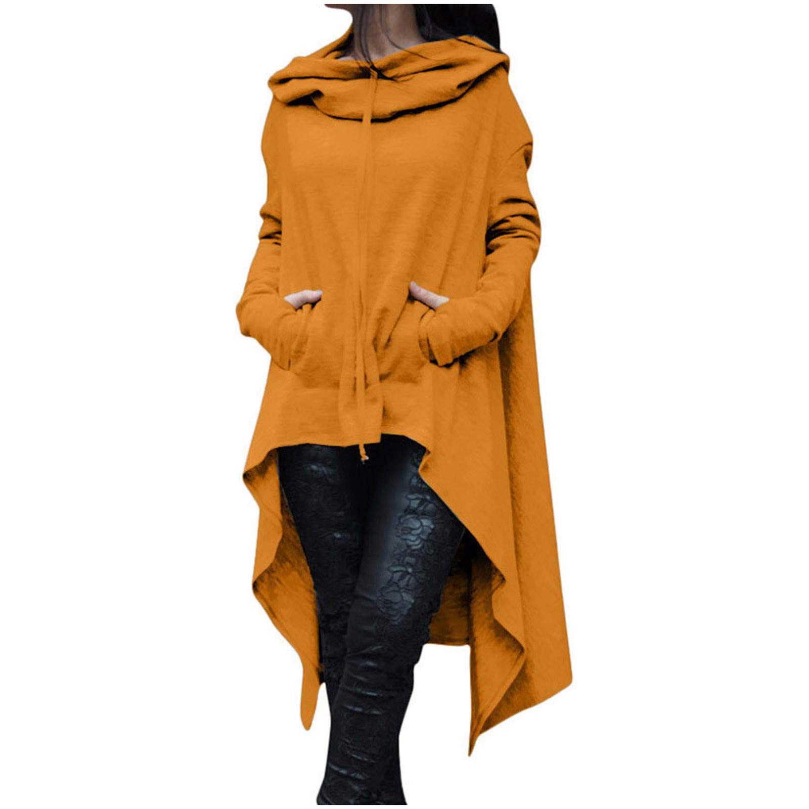 Plus Size Hoodie for Women - Loose Fit Long Hoodie with Irregular Hem & Shirt Pocket - Casual Tunic Top for Everyday Wear, Work & Travel