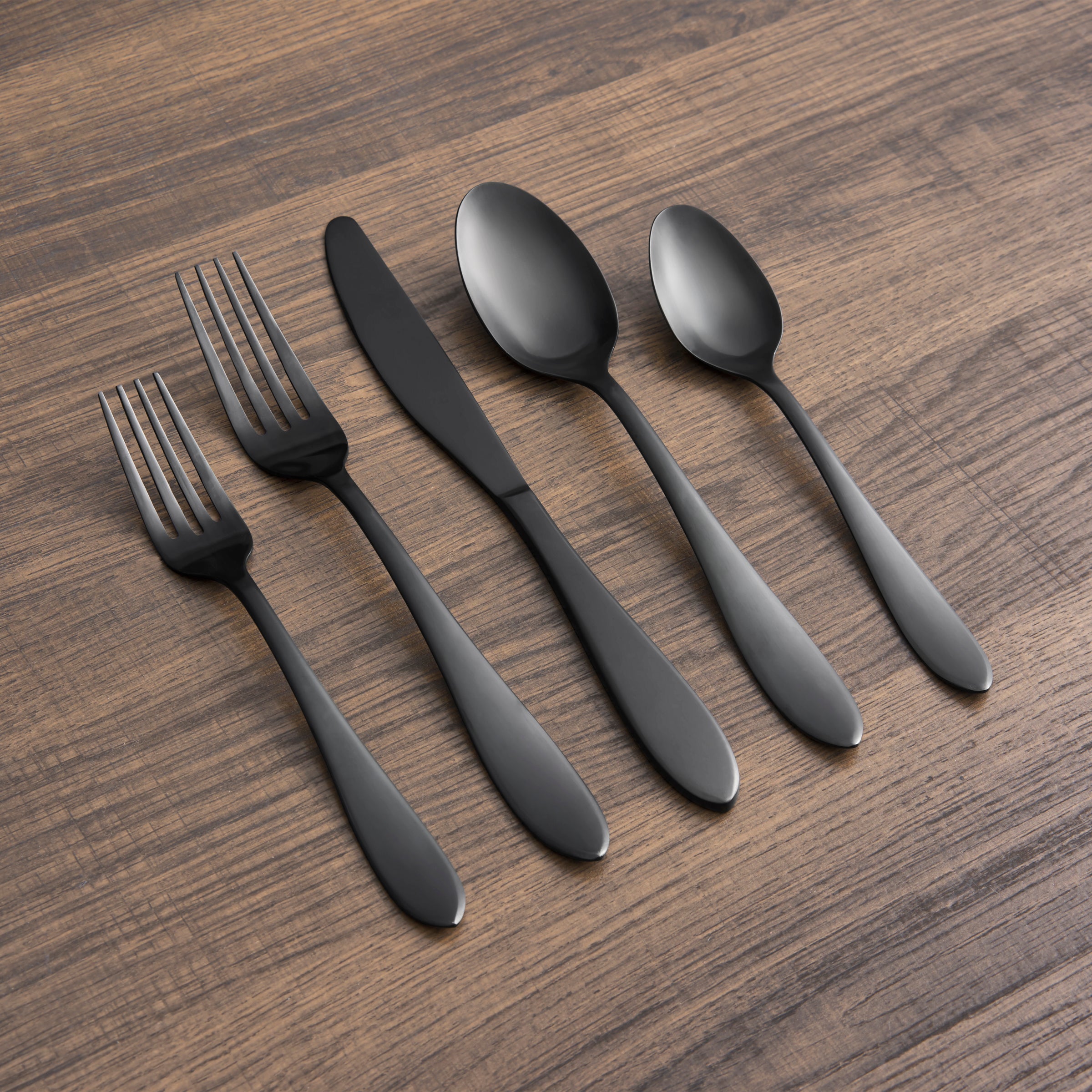 Delia 20-Piece Black Satin Flatware Set - Elegant Stainless Steel Cutlery Set for Dinner Parties, Weddings & Everyday Dining