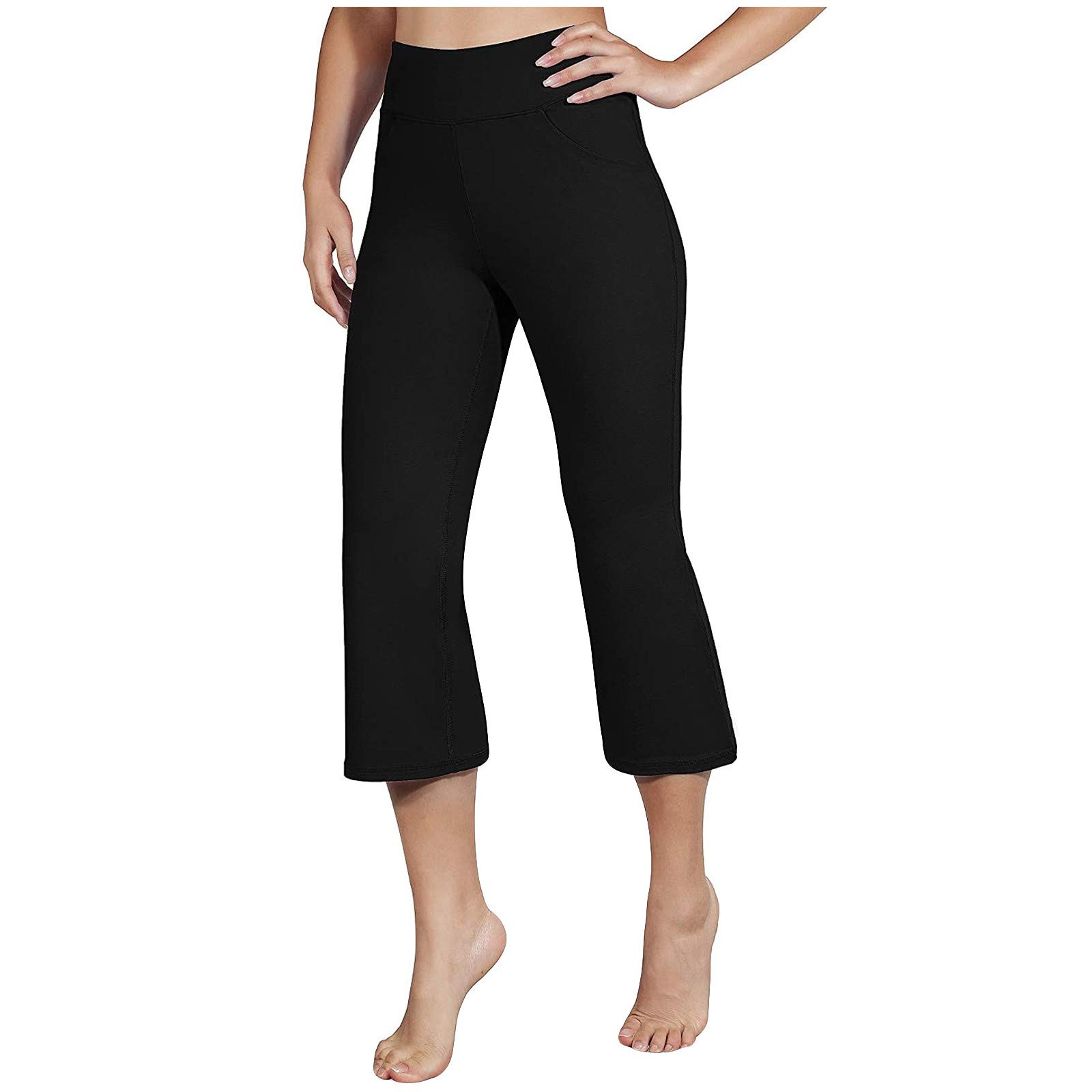 Women's High Waist Yoga Pants with Pockets - Pure Color Wide Leg Capris for Sports & Fitness | Perfect for Gym, Running, and Lounge Wear