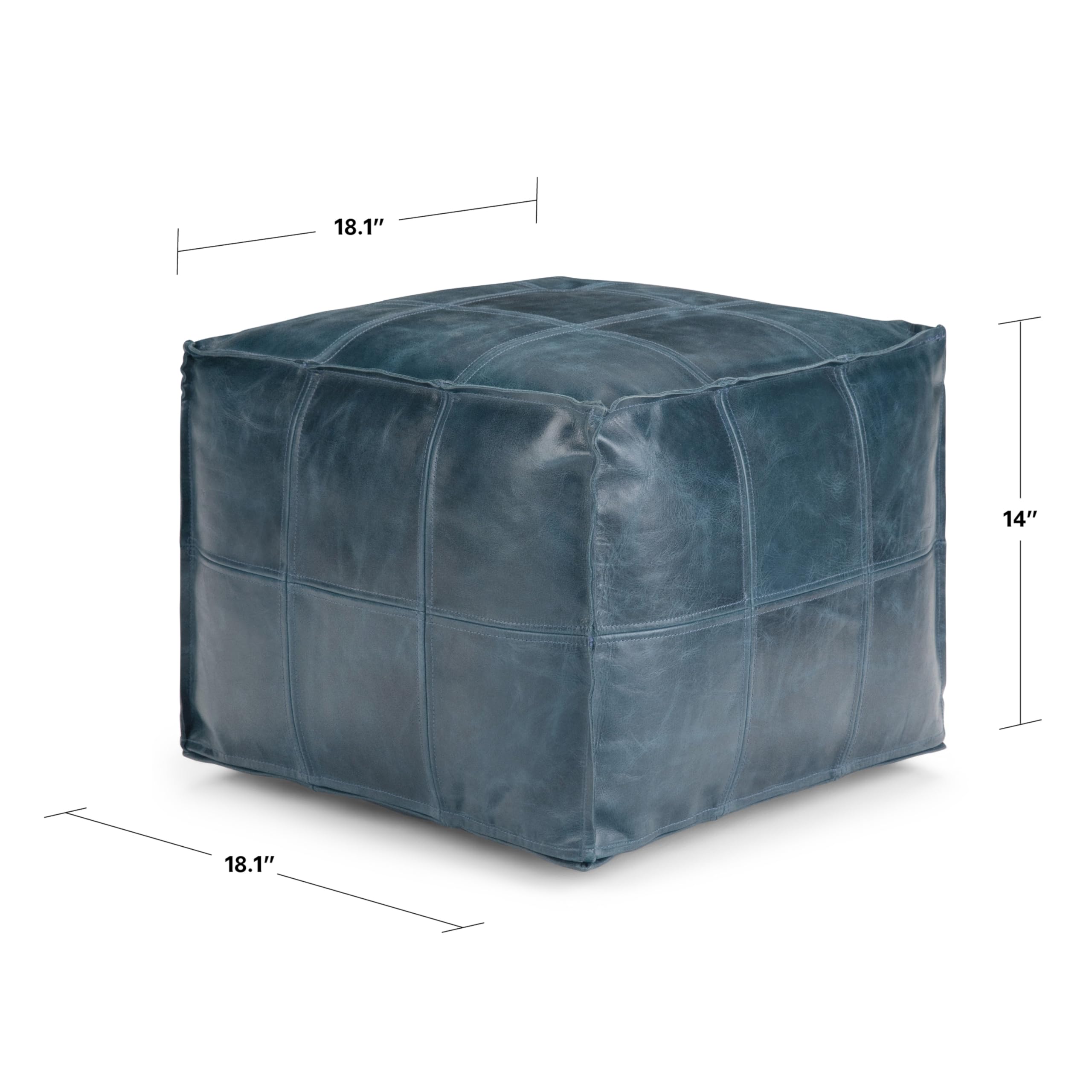 SIMPLIHOME Manning Boho Square Pouf in Teal - Genuine Leather Ottoman for Living Room, Bedroom, Nursery & Dorm - Stylish Footrest, Seating & Home Decor Accent