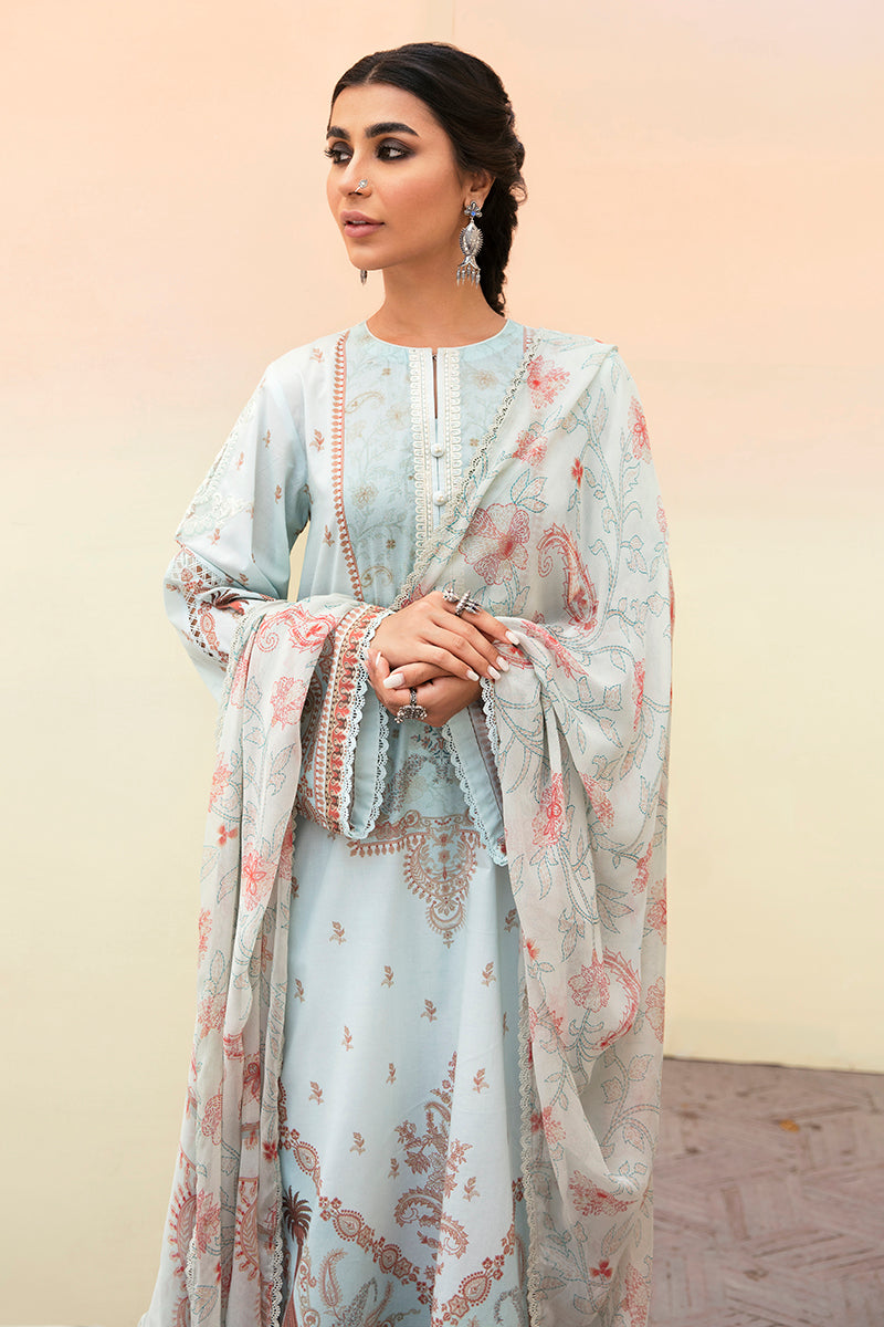 Stylish Misty Blue 3-Piece Printed Lawn Suit for Women | Floral Summer Outfit | Perfect for Parties, Weddings & Casual Wear