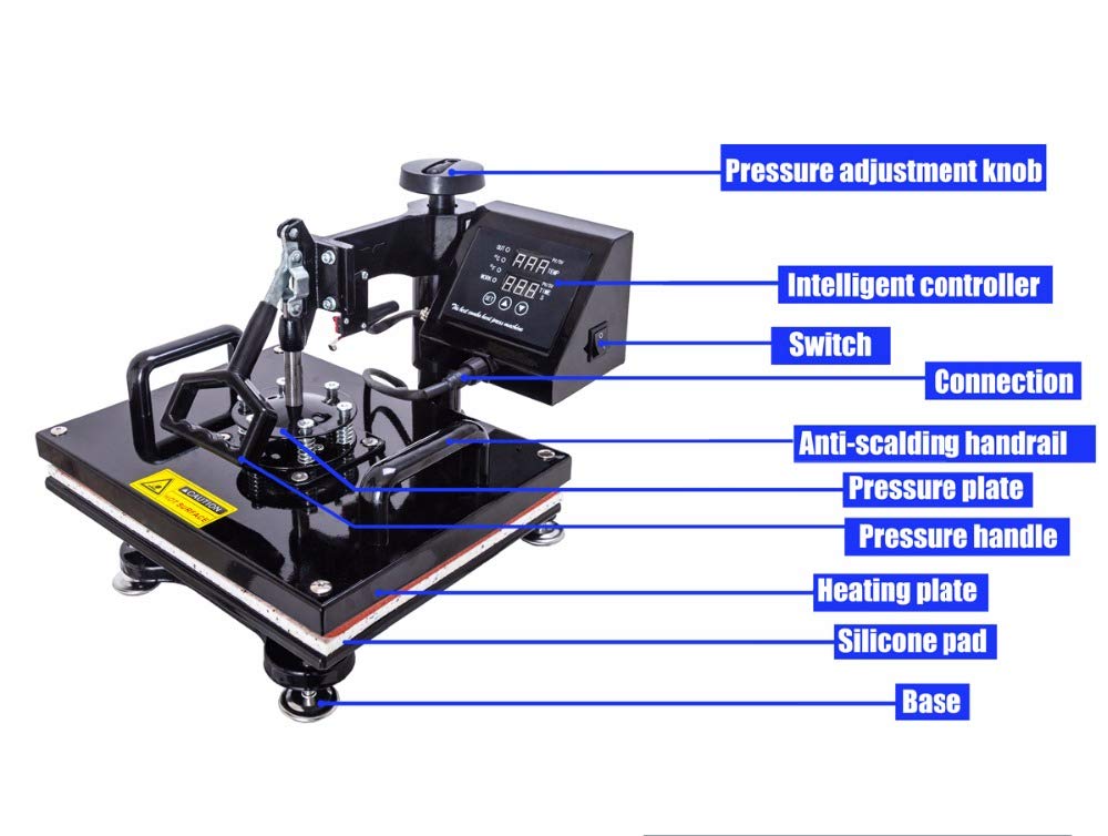 8 in 1 Combo Heat Press Machine 38X38 - Sublimation & Heat Transfer for T-Shirts, Mugs, Caps, Phone Cases - Perfect for DIY Crafts & Small Business Printing (EU Plug)