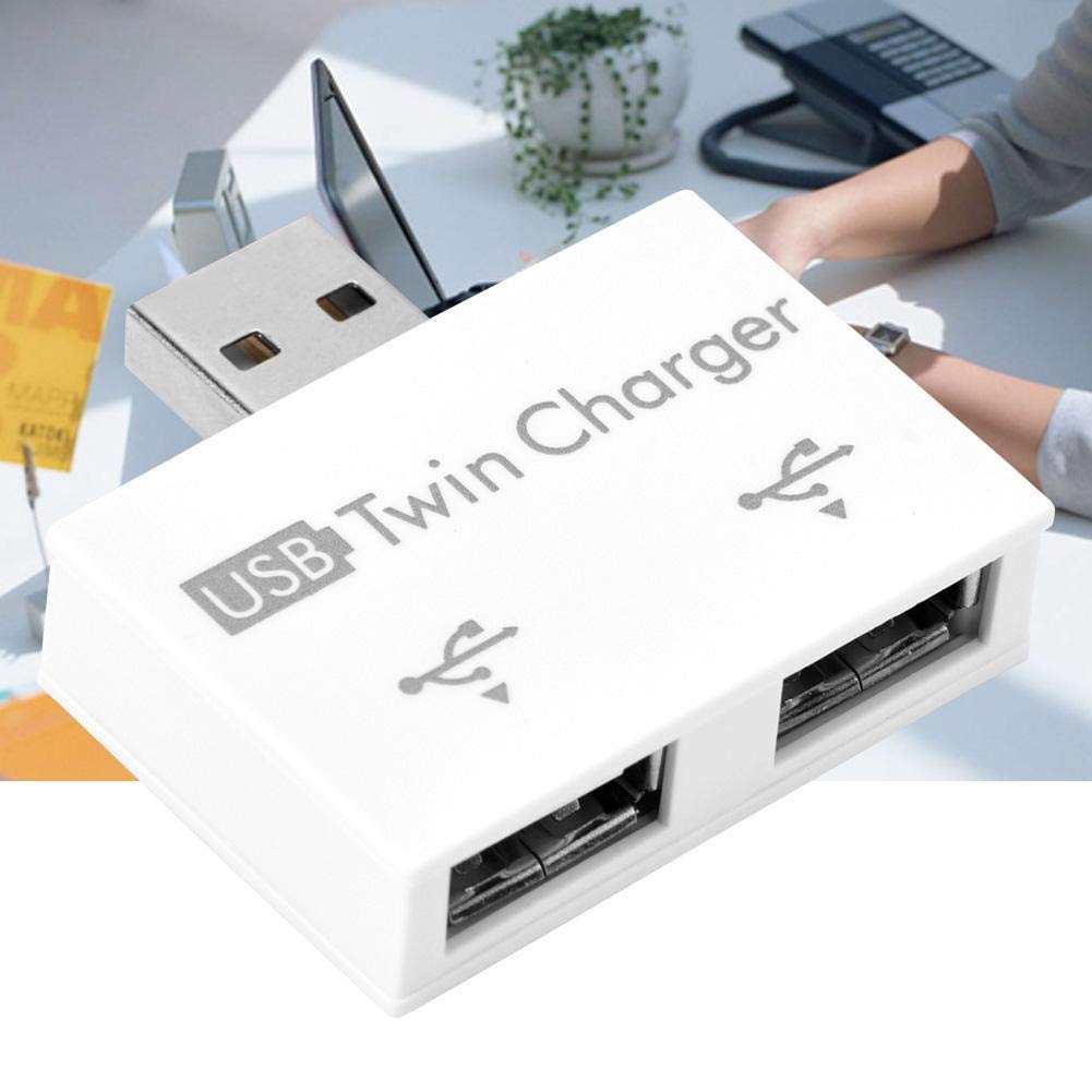 USB 2.0 Hub Splitter with 2 Ports - Portable Twin Charger for iPhone, Android, iPad, Laptop - Fast Data Transfer & Charging for Home, Office, Travel (White)