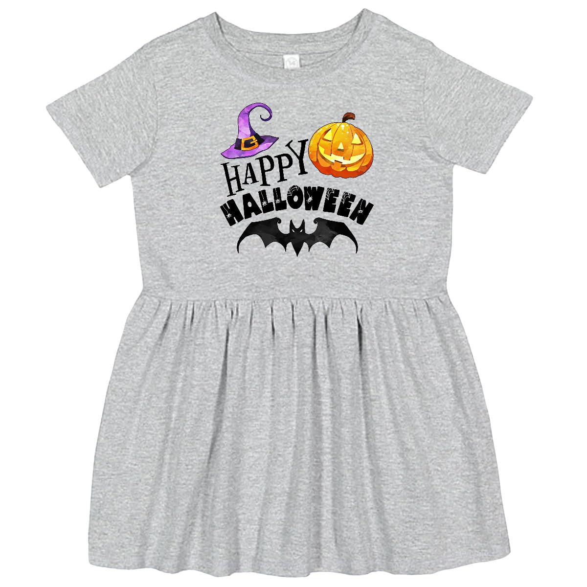 Inktastic Happy Halloween Bat, Witch Hat & Jack O'Lantern Toddler Dress - Cute Costume for Trick or Treating & Halloween Parties