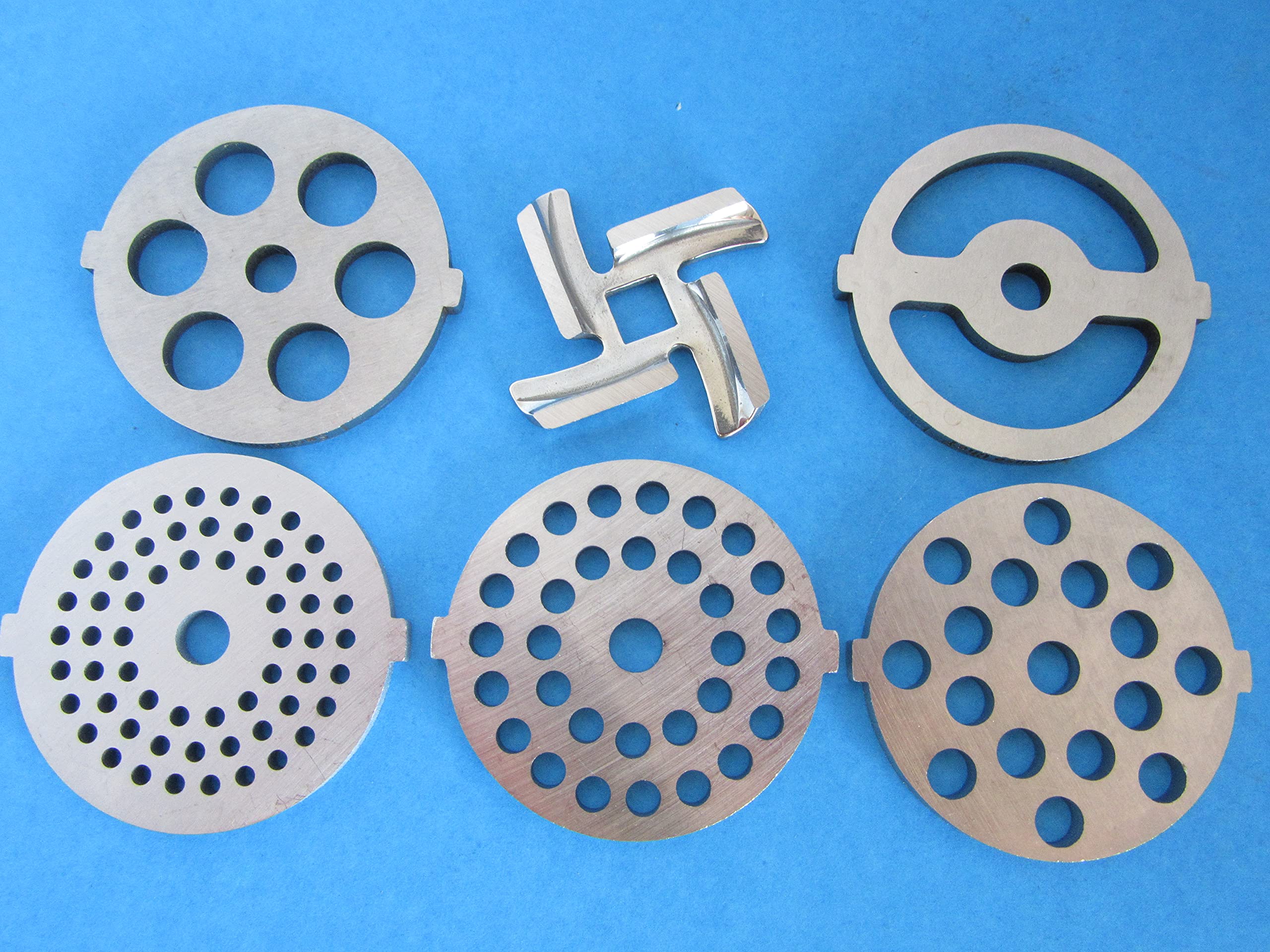 #5 Meat Grinder Replacement Set - Complete Size with Two-Tab Plates for Home Kitchen & Commercial Use