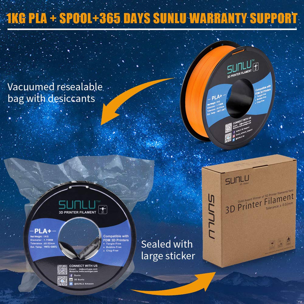 SUNLU PLA Filament 1.75mm 10KG (22LBS) for 3D Printing - High Precision +/-0.02mm Tolerance - Includes 10 Colors PLA Plus - Perfect for 3D Printers, 3D Pens & DIY Projects