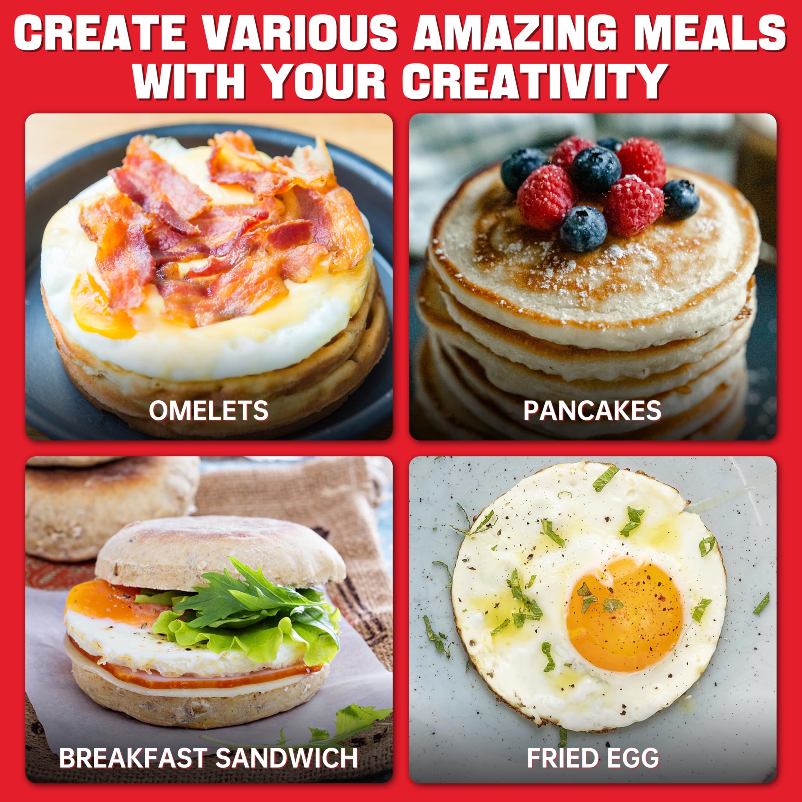 **Silicone Egg Molds for Frying Eggs & Pancakes – 4” x 5 Count (Red) – Perfect for Breakfast Sandwiches, Burgers & Healthy Cooking**