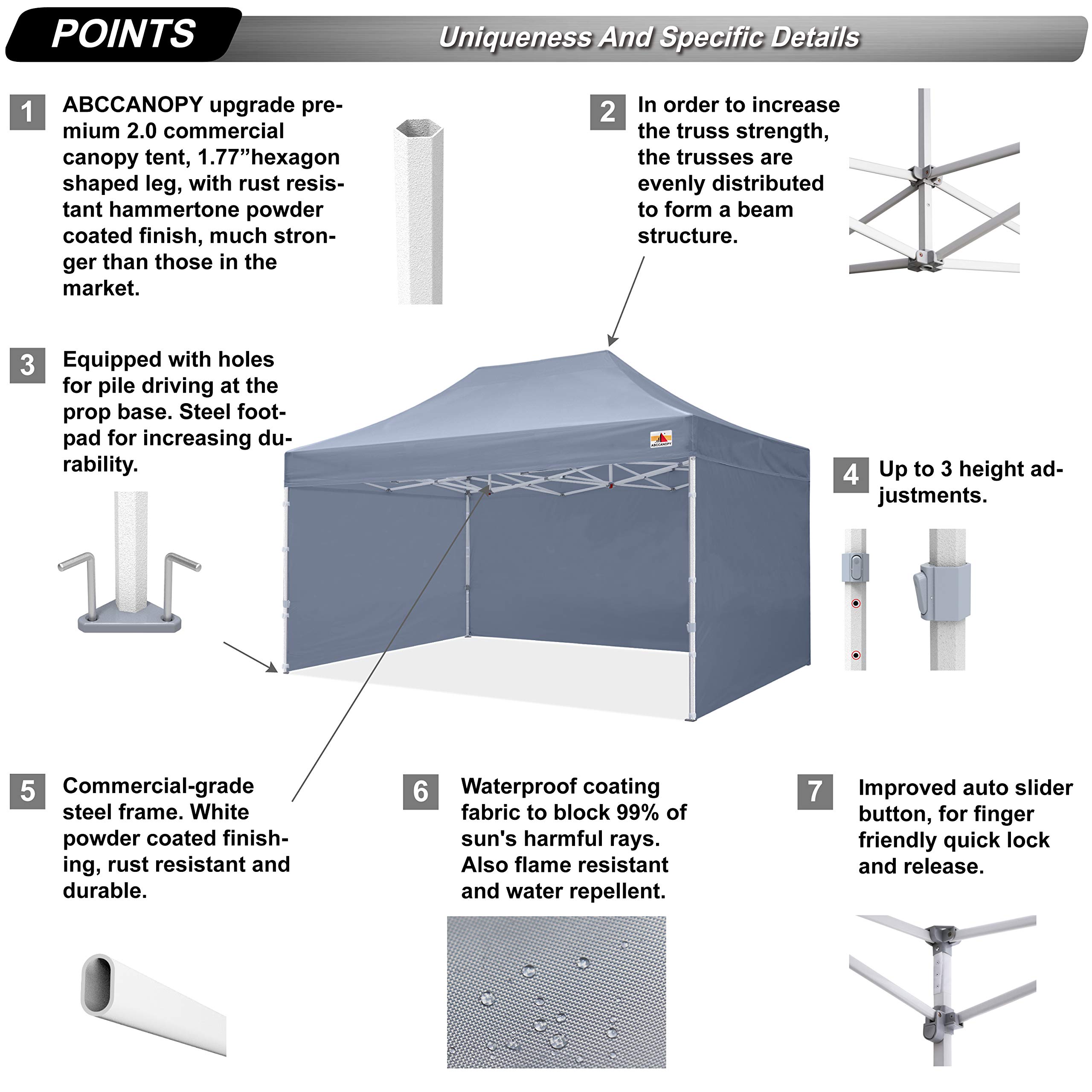 ABCCANOPY Premium 10x15 Commercial Instant Canopy Tent - Heavy Duty Pop Up Shade Shelter, Gray - Perfect for Outdoor Events, Farmers Markets & Beach Parties