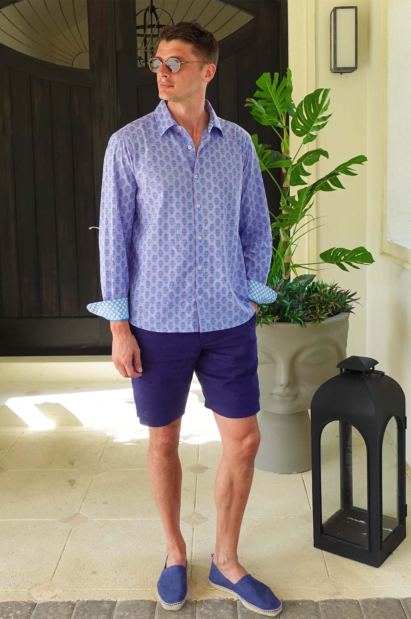 Men's Azalea Purple Printed Cotton Shirt - Casual Button Down Shirt for Summer, Spring & Fall | Perfect for Outdoor Activities, Date Nights & Office Wear