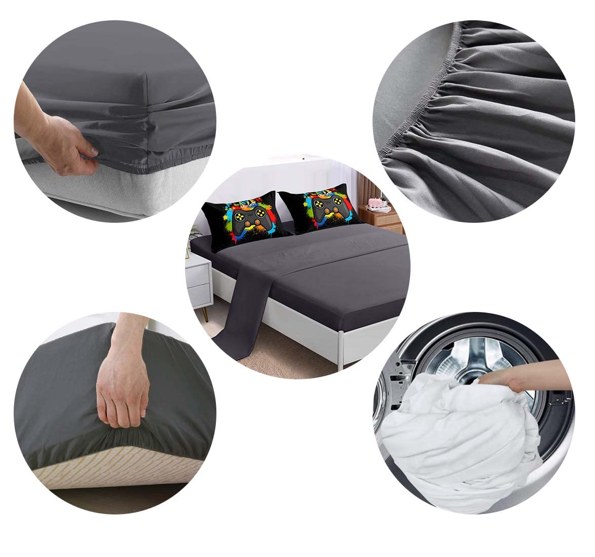 BDUCOK 6-Piece Gamer Comforter Set - Queen Size Video Game Controller Bedding for Kids & Adults - 3D Gamepad Design Microfiber Bed in a Bag - Perfect for Gaming Rooms & Teen Bedrooms (Queen)