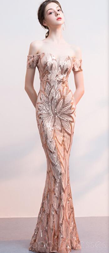 Elegant Off Shoulder Rose Gold Sequin Mermaid Prom Dress for Evening Party & Formal Events - Perfect for Prom, Homecoming, Gala & Special Occasions