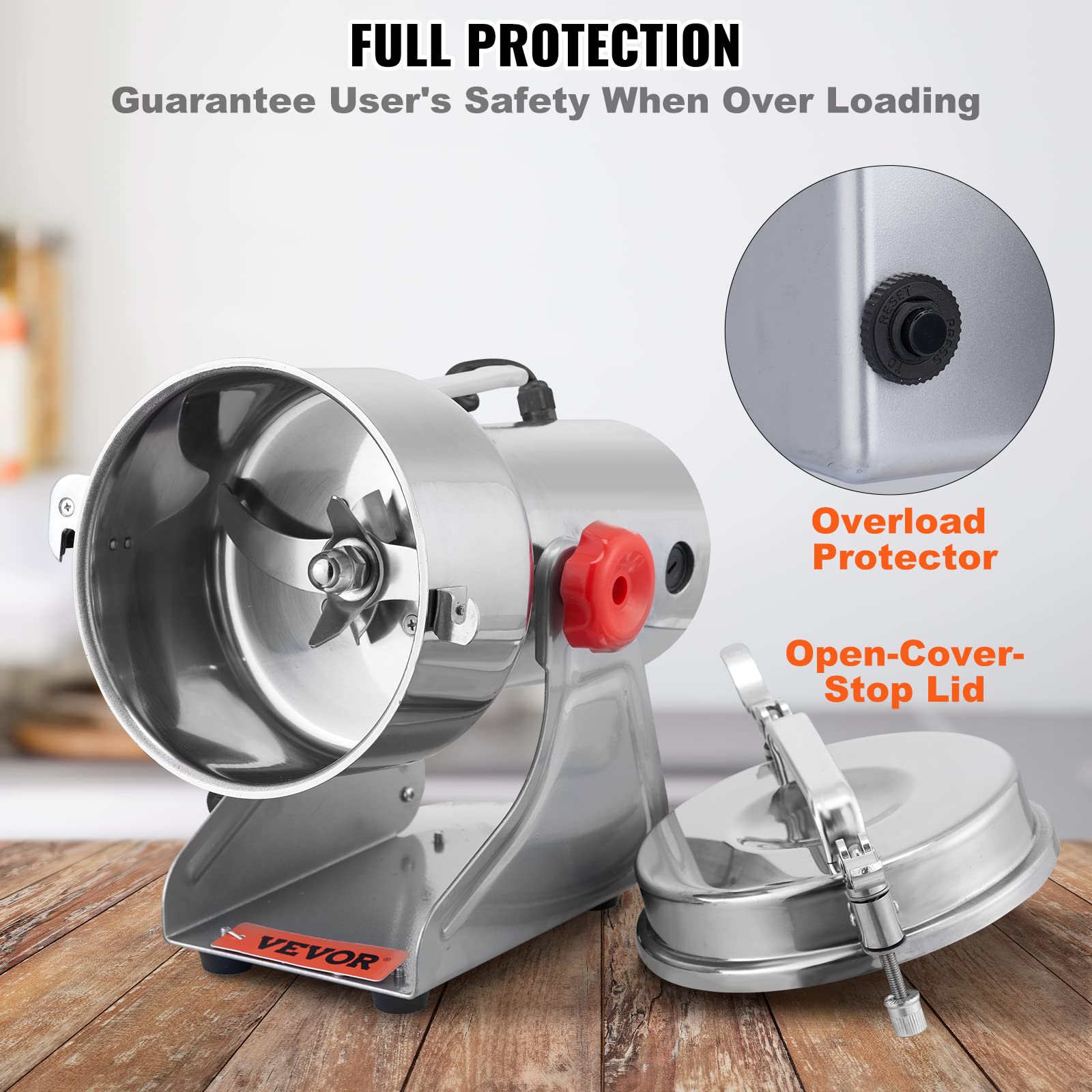 VEVOR 2500g Commercial Electric Grain Grinder - 3750W High-Speed Stainless Steel Mill for Coffee, Corn, Pepper & Dry Grains - Perfect for Bakeries, Restaurants & Home Kitchens