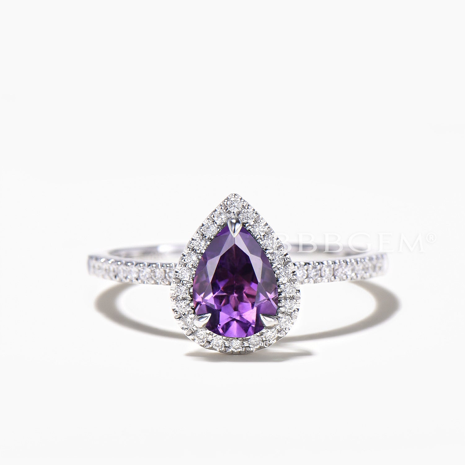 Natural Amethyst Teardrop Cut Engagement Ring - Half Eternity Diamond Halo Wedding Band for Women | Perfect for Proposals, Anniversaries & Special Occasions