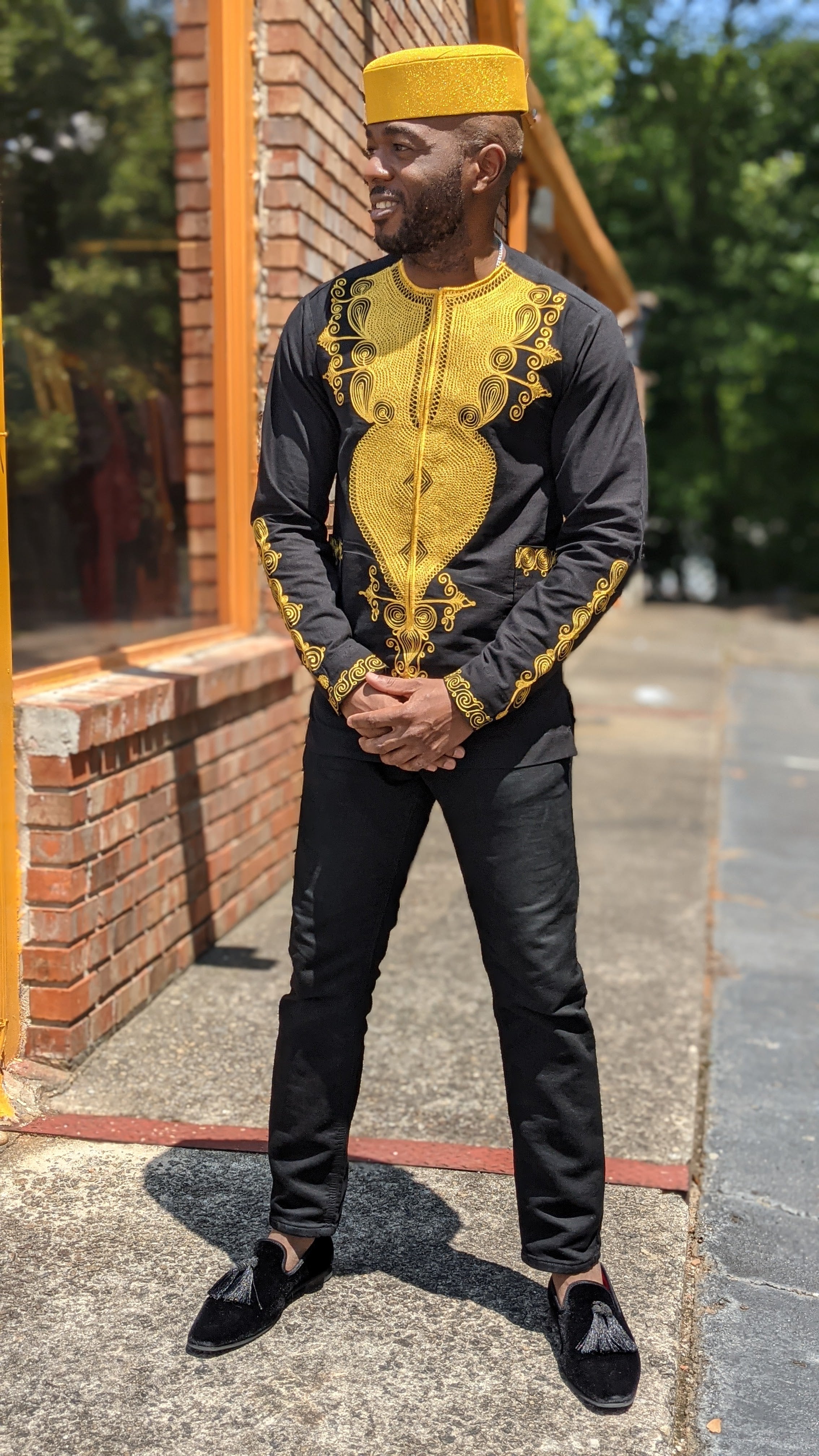 Lavelle Black and Gold Embroidered African Dashiki Shirt for Men | Traditional African Wear | Perfect for Cultural Events, Weddings & Festivals