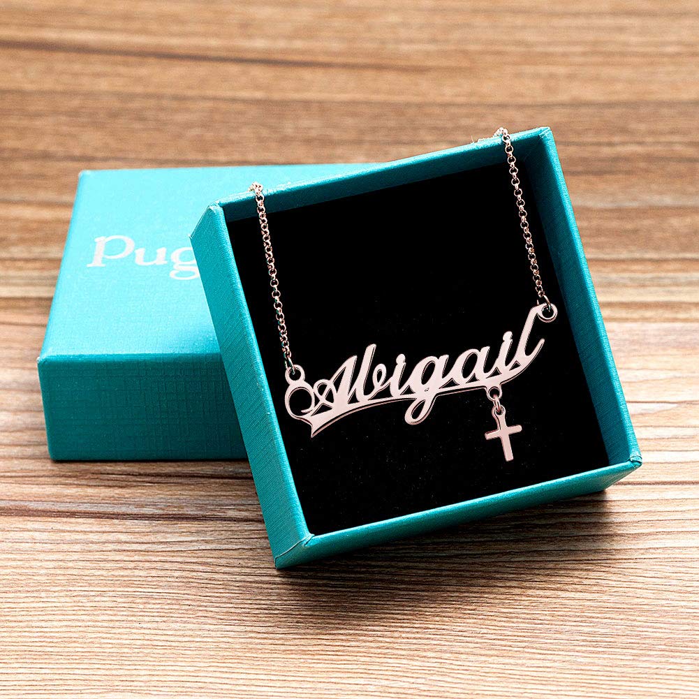 Custom Rose Gold Cross Pendant Personalized Name Necklace for Women - Engraved Jewelry Gift for Birthday, Anniversary & Special Occasions