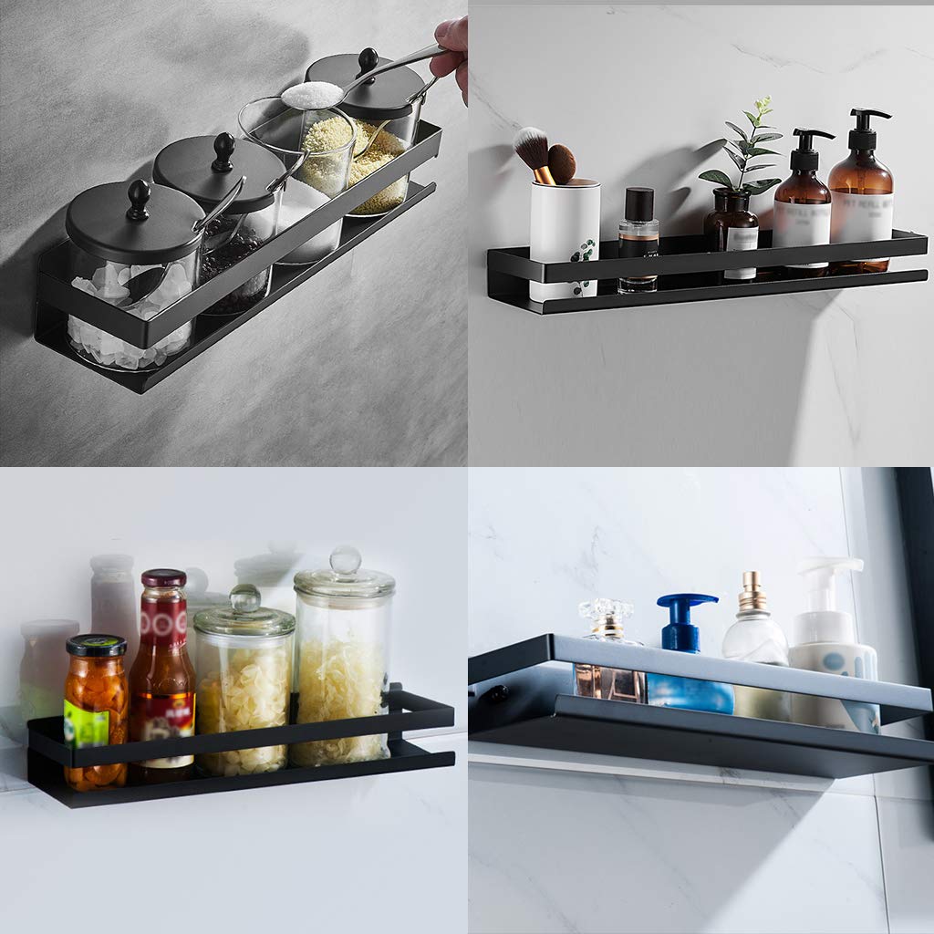 Stainless Steel Shower Caddy - 16 Inch Rustproof Wall Mounted Bathroom Shelf Organizer for Bath & Kitchen | Black Rectangular Shower Storage Basket | Perfect for Small Spaces, Corner Showers & Spa-Like Bathrooms