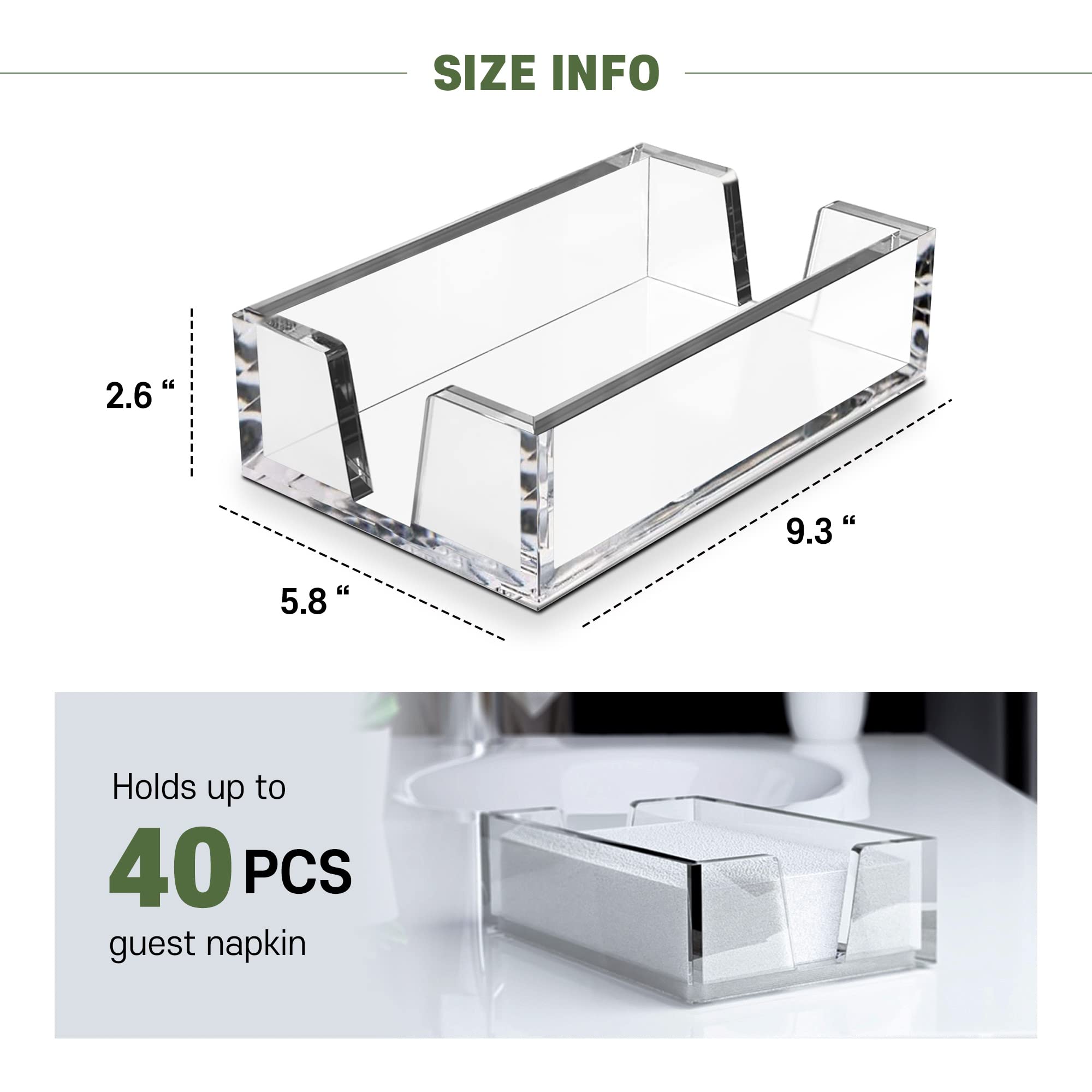 Premium Acrylic Napkin Holder & Guest Towel Dispenser for Bathroom & Kitchen - 8.7