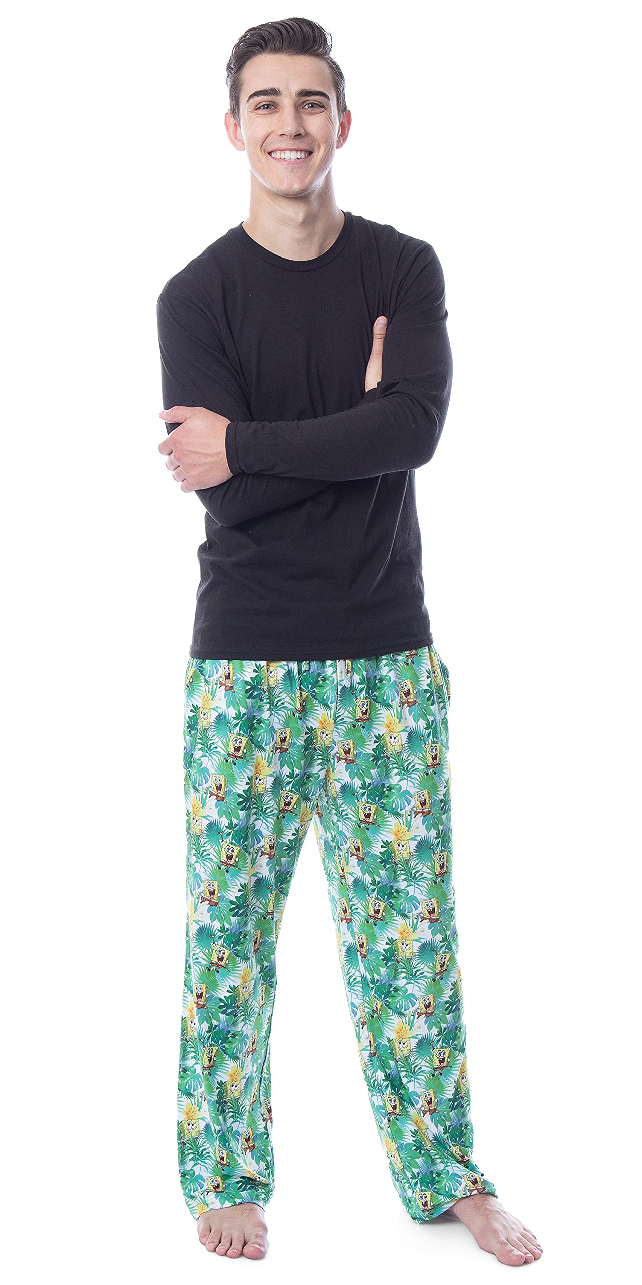 SpongeBob SquarePants Men's Tropical Print Lounge Pants - Soft Sleepwear & Casual Pajama Bottoms for Nickelodeon Fans (Home Relaxation, Gift for Cartoon Lovers)