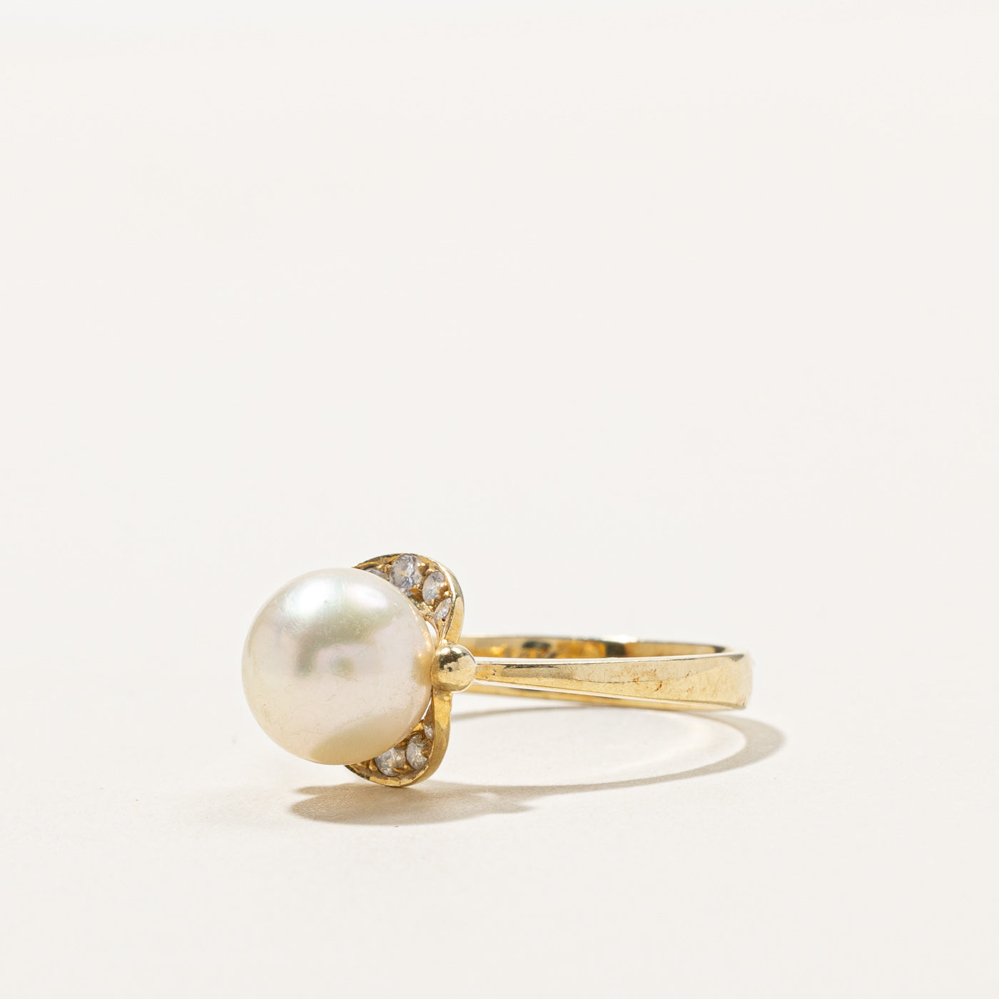 Solitaire Pearl and Diamond Ring - 14K White Gold, Size 5.5, Elegant Bridal Jewelry for Engagement, Wedding & Anniversary Gifts