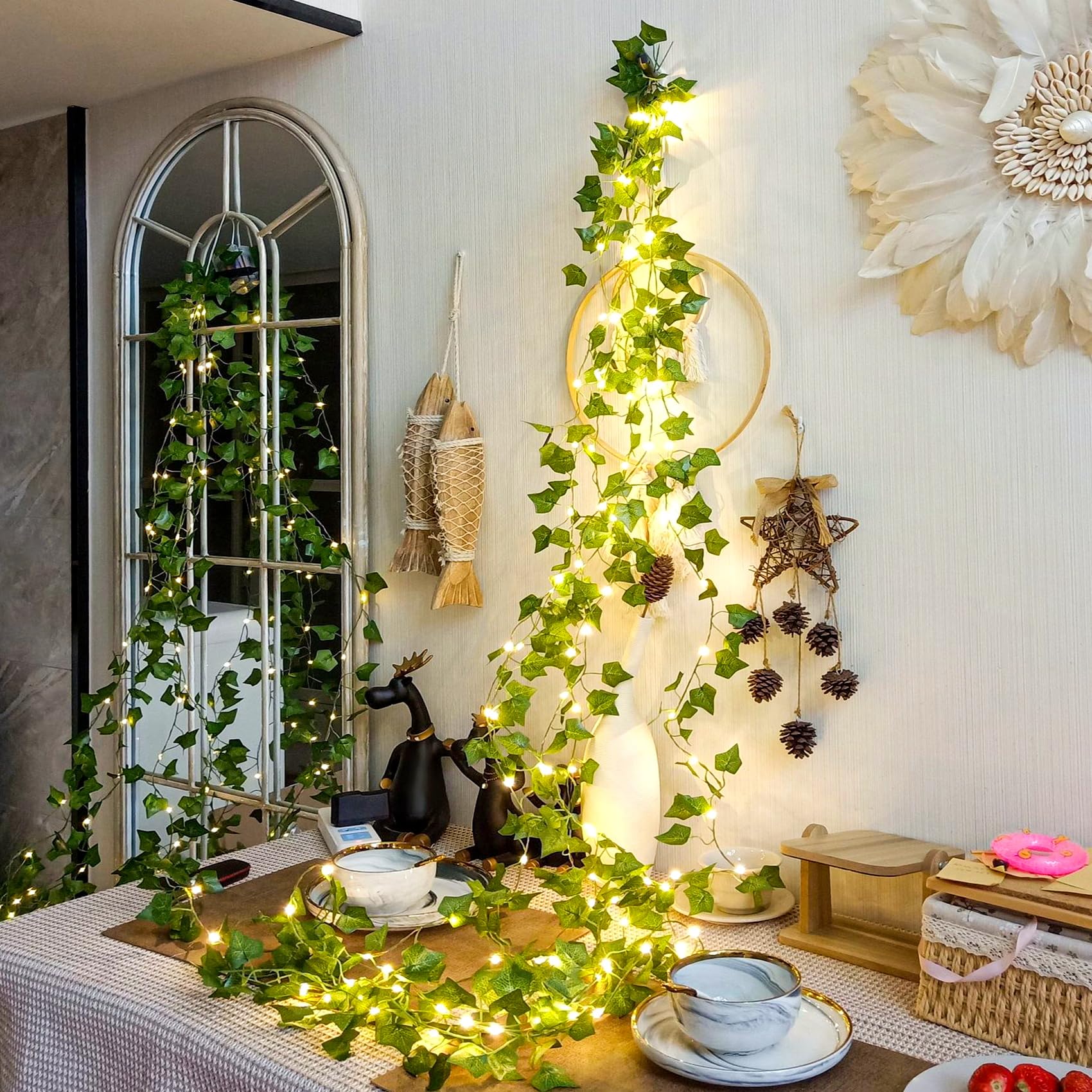 100 LED Fairy Vine Lights with Remote - 33ft Battery/USB Operated Ivy Garland String Lights for Bedroom, Garden, Party & Wall Decor | Romantic Ambiance, Wedding Backdrop, Outdoor Patio Lighting