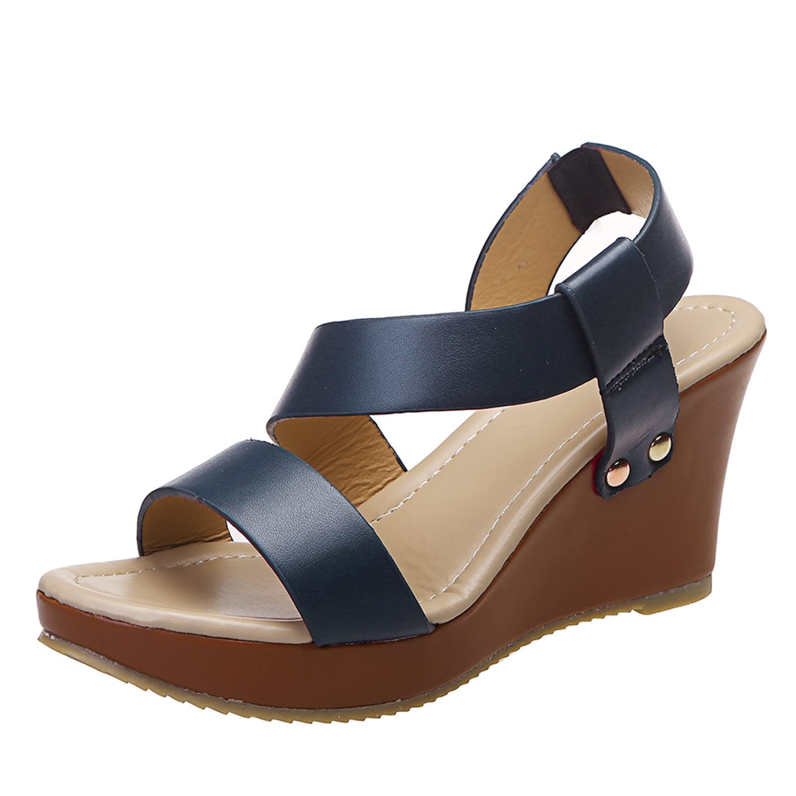 **POTTON Women's Western Wedge Sandals - Peep Toe Slide Sandals with Breathable Buckle for Casual Summer Outfits | Perfect for Beach, Vacation & Everyday Wear**