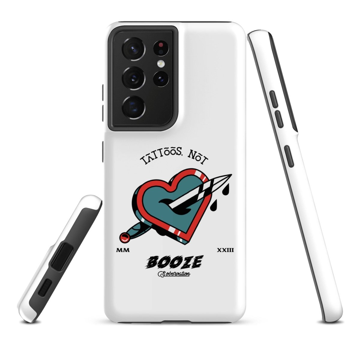 Tattoos Not Booze Heart Design Samsung Tough Phone Case - Durable Protective Cover for Galaxy S23/S22/S21 - Perfect for Tattoo Lovers & Nightlife