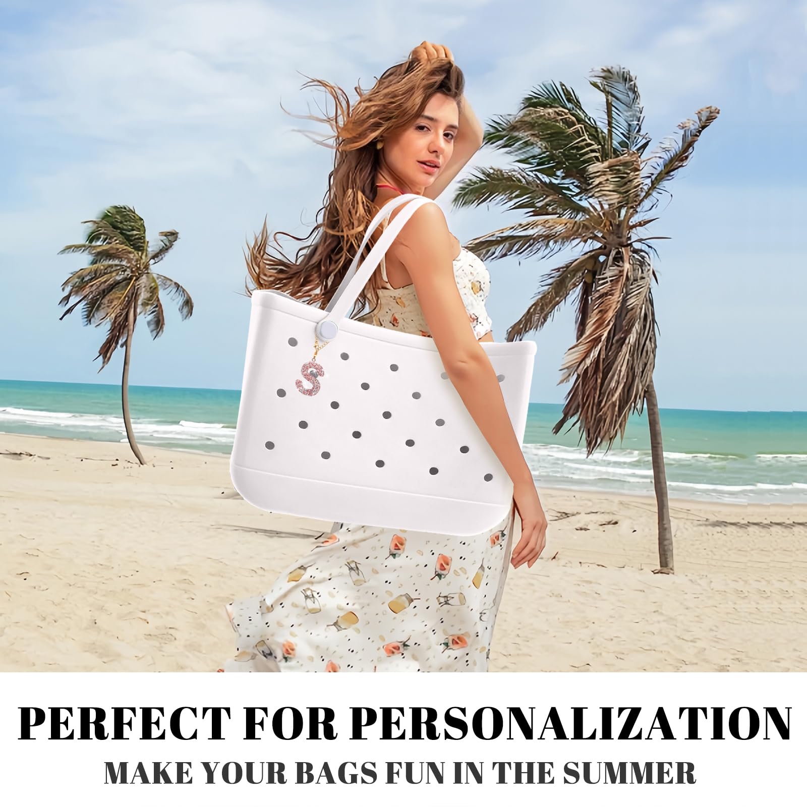 Personalized Letter Bag Charms for Bogg Bags - Cute Decorative Accessories for Women & Girls - Perfect for Bitty Bogg Bags, Handbags, and Beach Totes - Great for Summer Outings, Pool Parties, and Beach Vacations