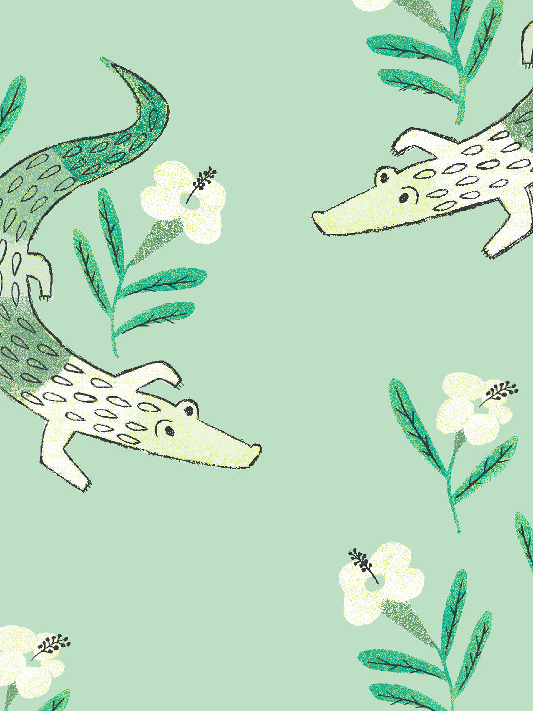 Gator Garden Wallpaper by Tea Collection - Aventurine Green Tropical Wallpaper for Nursery, Kids Room & Home Decor