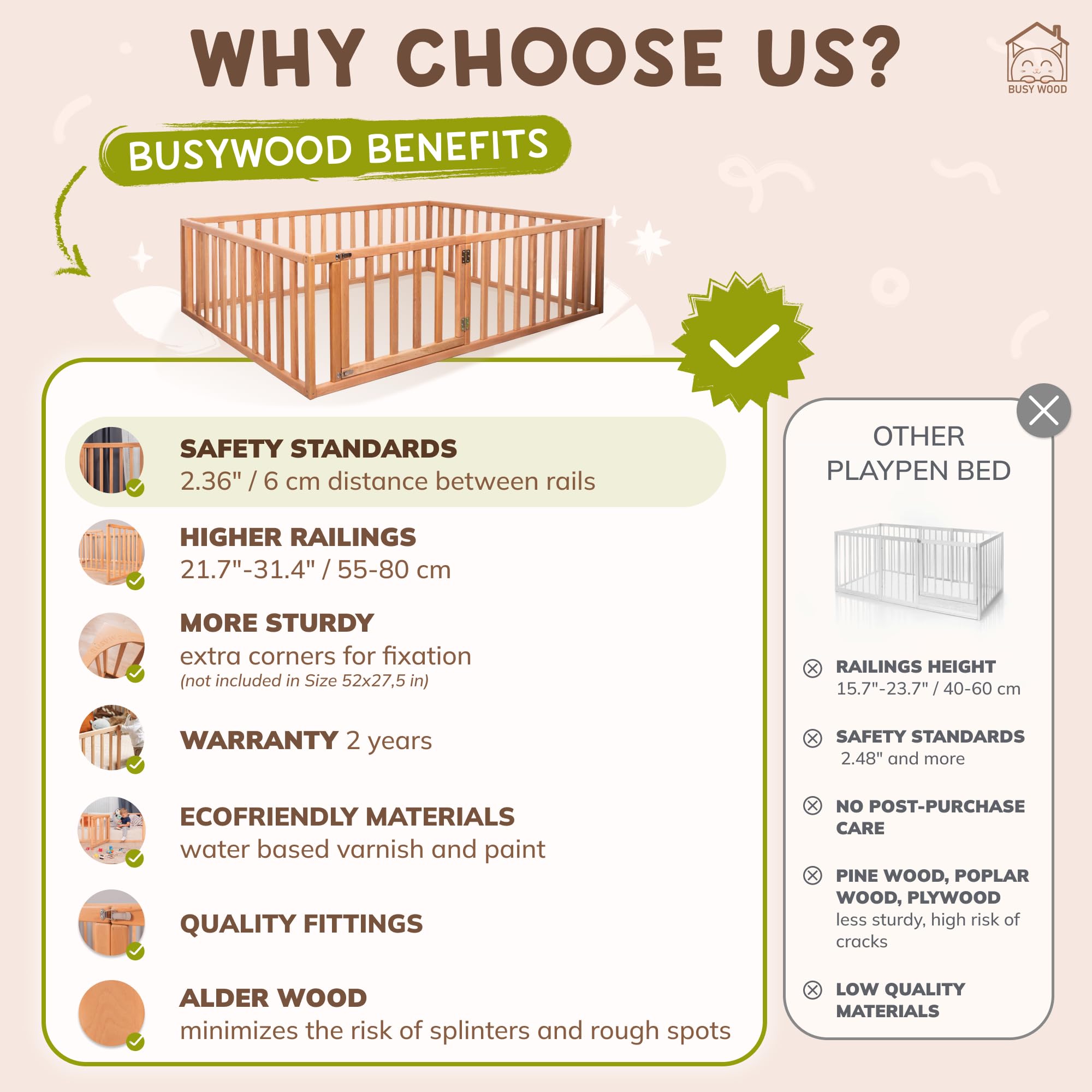 **Montessori Floor Bed Frame with Rails - Safe Toddler Bed for Kids - Solid Wood Bedframe - Montessori Bedroom Furniture (Model 20) - Perfect for Daytime Naps & Independent Sleep Training**