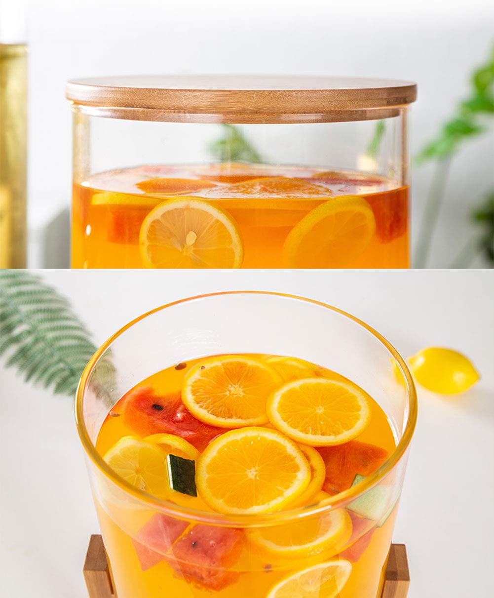 2 Gallon Glass Drink Dispenser with Wooden Stand & Stainless Steel Spigot - BPA-Free Borosilicate Glass Pitcher for Hot/Cold Beverages, Juice, Beer, Punch, Iced Tea - Perfect for Parties, BBQs, Weddings & Home Entertaining