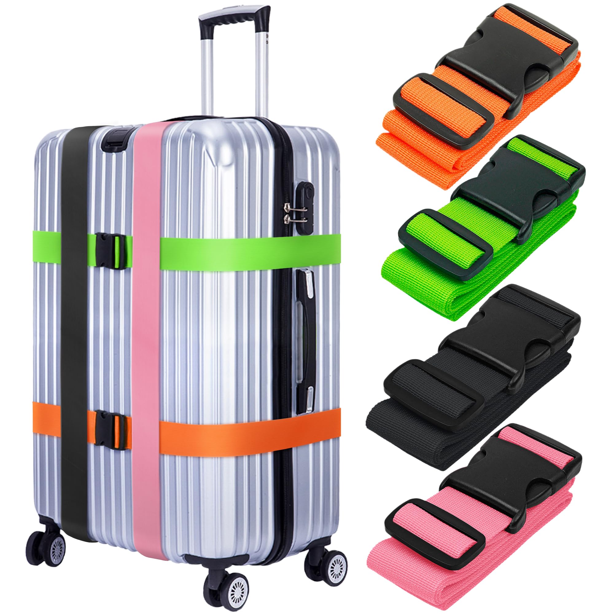 TSA Approved Luggage Straps for Suitcases - 4 Pack Premium Nylon Belts with Adjustable Length (46