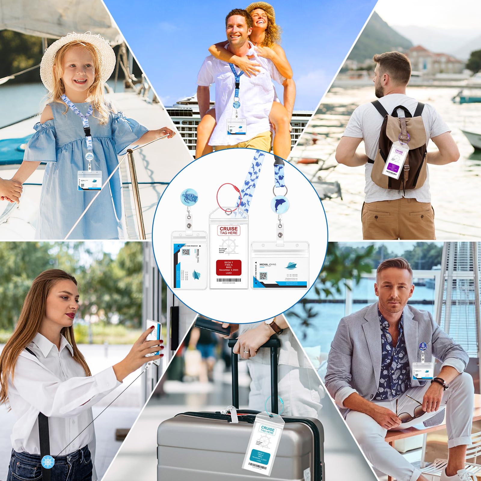8 Pack Cruise Lanyards with Retractable Badge Reel - Waterproof ID Card Holders for Cruise Ships & Travel
