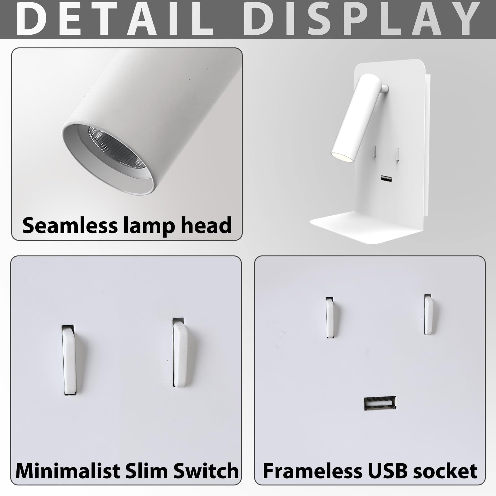 ZEROUNO Plug-in Wall Sconces Set of 2 - Adjustable Bedside Reading Lights with USB Port & Shelf - Modern Wall Mounted Lamps for Bedroom, Living Room, and Office - Perfect for Reading, Working, and Ambient Lighting