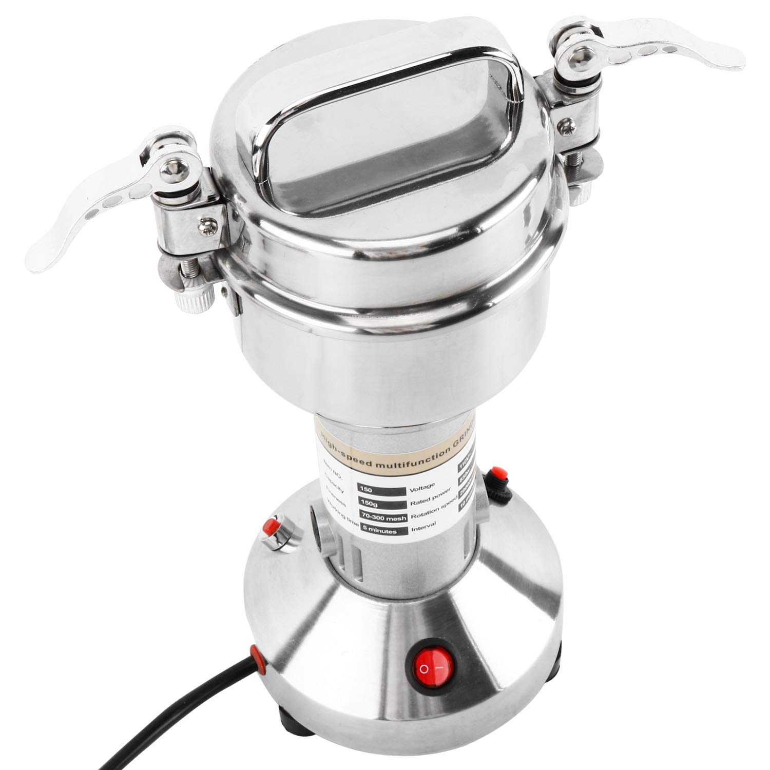 **150g Commercial Electric Grain Mill Grinder - 850W High-Speed Stainless Steel Powder Machine for Spices, Herbs, Pepper & Coffee (70-300 Mesh, 28000 RPM) - Perfect for Home Kitchens, Bakeries & Coffee Shops**
