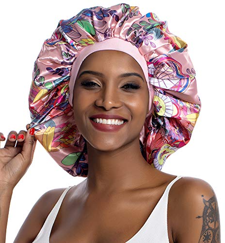 Extra Large Silk Bonnet for Women - Double-Layer Satin Sleep Cap for Curly, Natural & Frizzy Hair - Perfect for Nighttime Hair Protection & Travel Accessories