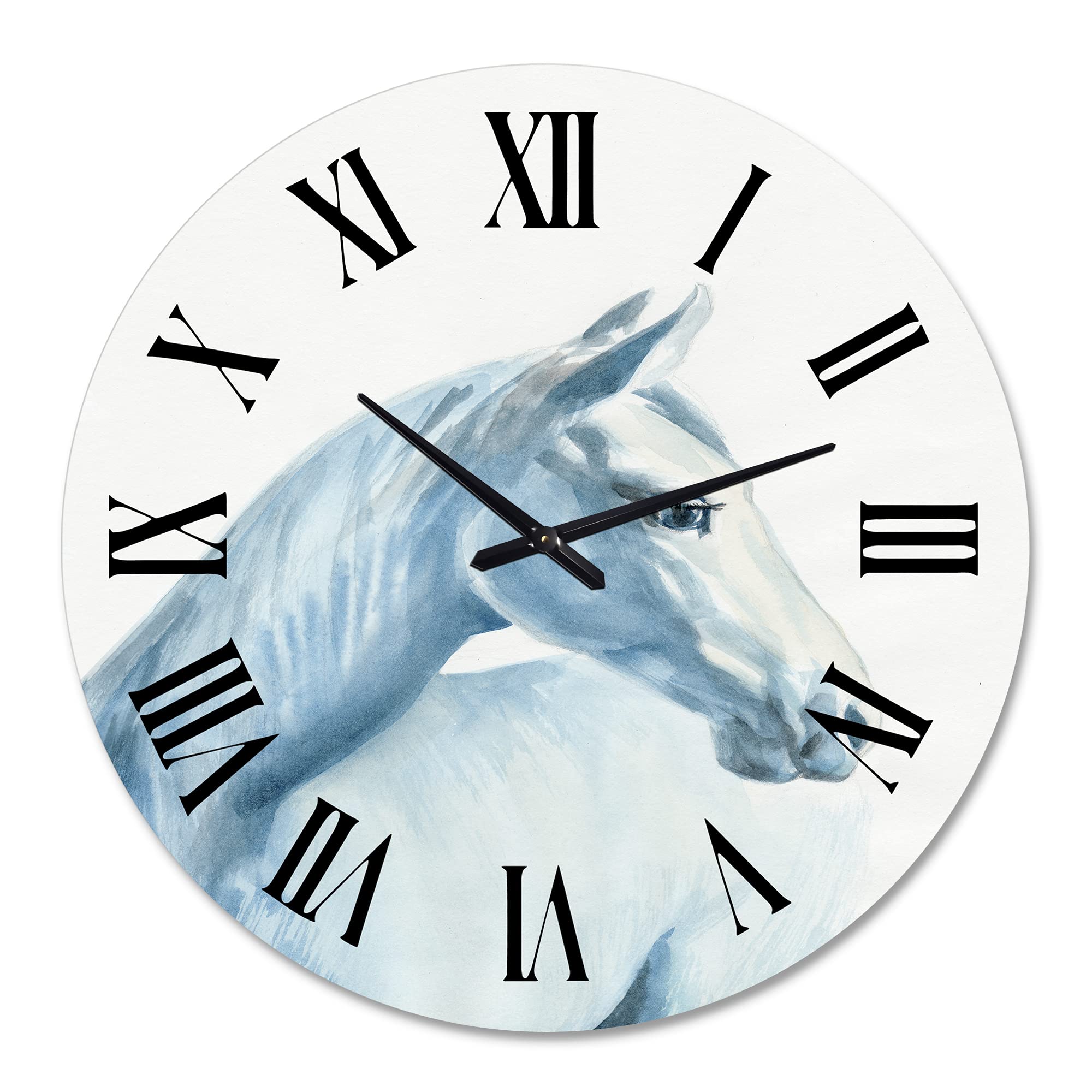 Farmhouse Wall Clock with Light Blue Horse Portrait - Large Rustic Animal Wall Clock for Bedroom, Living Room & Office Decor | Perfect for Home, Farmhouse & Country Style Interiors