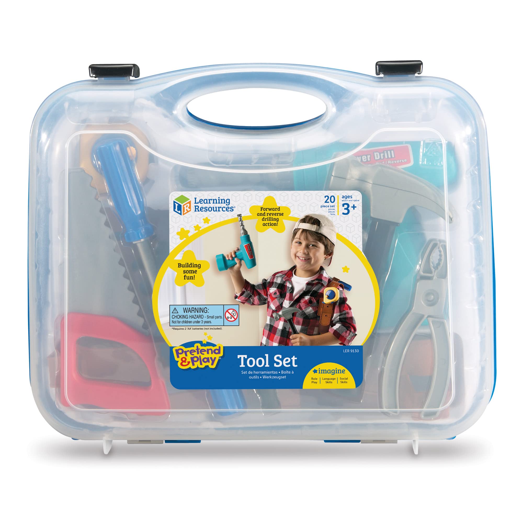 Learning Resources LER9130 Pretend Play Tool Set - 20-Piece Kids Construction Toy for STEM Learning, Role Play & Early Development | Perfect for Preschool Classroom, Daycare & Home Playtime