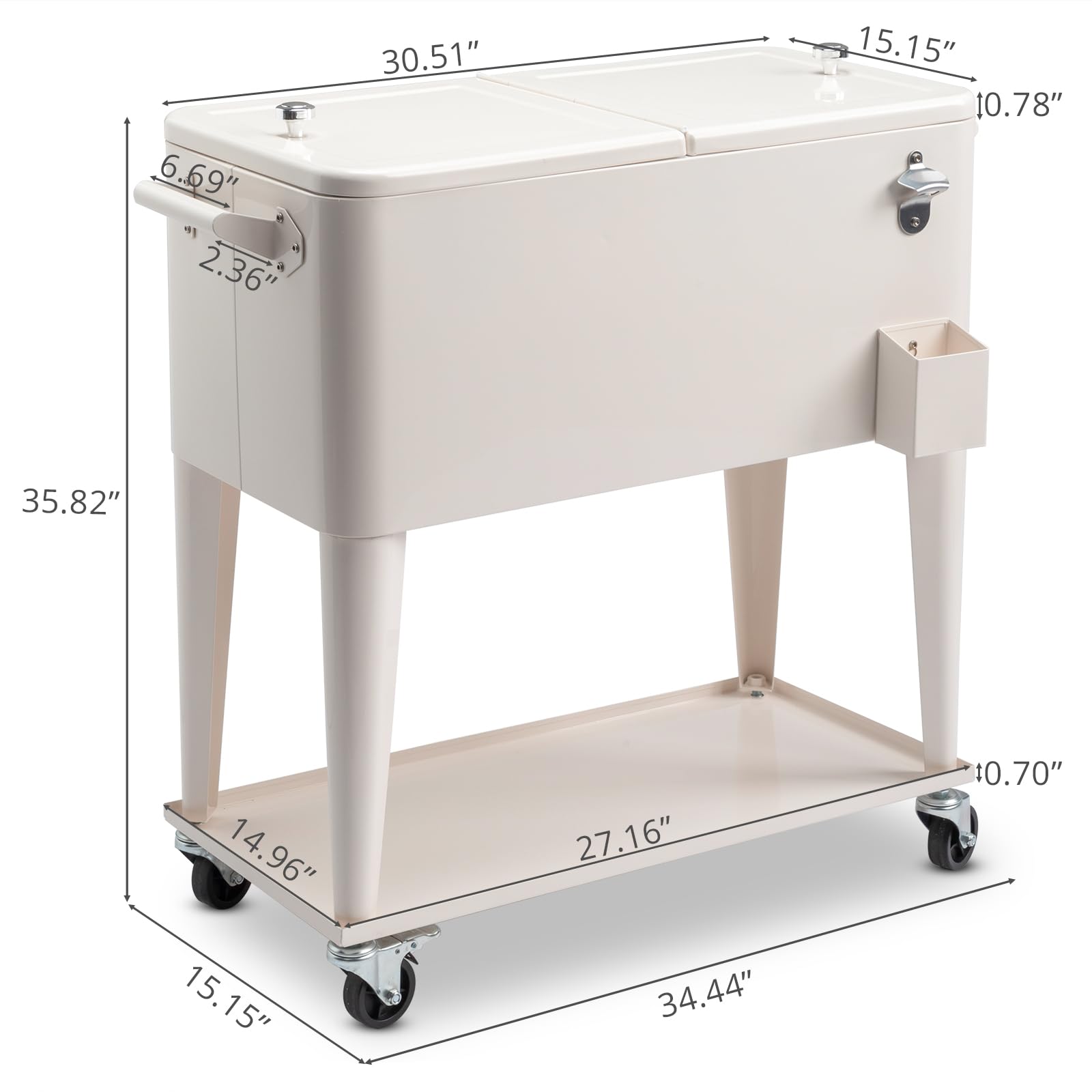 80 Quart Rolling Cooler Cart with Locking Wheels, Storage Shelf & Bottle Opener - Heavy Duty Outdoor Ice Chest for Camping, Beach, Tailgating, Backyard BBQs & Parties - Portable Beverage Cooler Trolley for Drinks & Food Storage