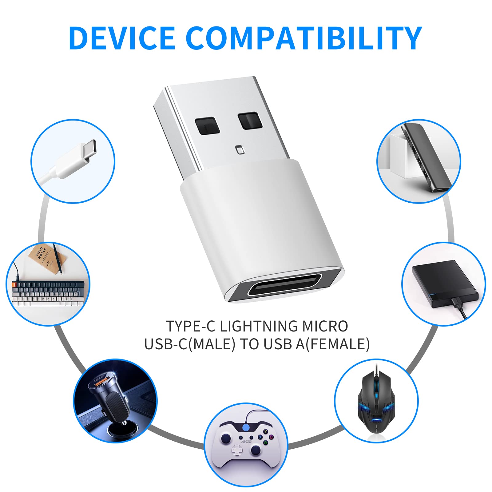 USB C Female to USB Male Adapter 3 Pack - Type C to USB A Charger Cable Converter - Compatible with iPhone 12/11/Pro/Max, iPad Air/Pro, Samsung Galaxy S21/S20, Google Pixel 5/4 - Perfect for Charging, Data Transfer & Device Connectivity at Home, Office or Travel