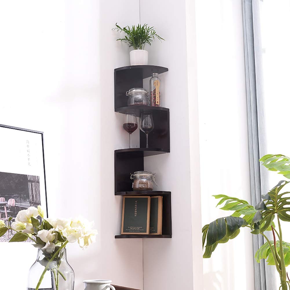 MEETA Large Floating Corner Shelf - 2-Tier Wall Mounted Corner Shelves for Living Room, Bedroom, Bathroom, Office & Kitchen - Rustic Walnut Wood Storage Shelves (Perfect for Small Spaces, Home Decor & Organization)