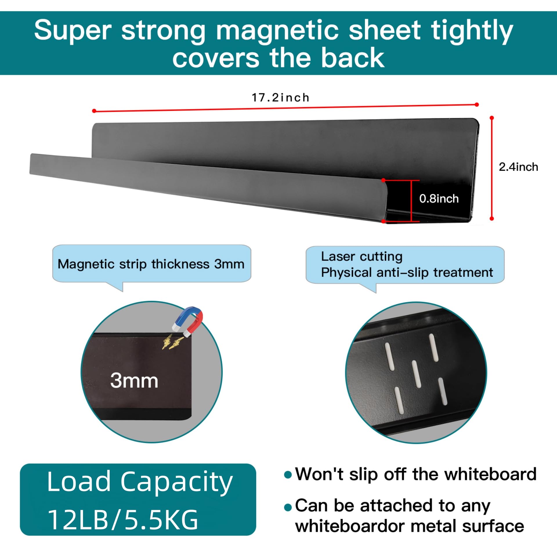 2 Pack 17 Inch Heavy Duty Magnetic Book Shelf for Whiteboard - Metal Floating Book Display & Holder for Classroom, Office, Teacher Supplies - Perfect for Organizing Books, Supplies & Teaching Materials on Whiteboards