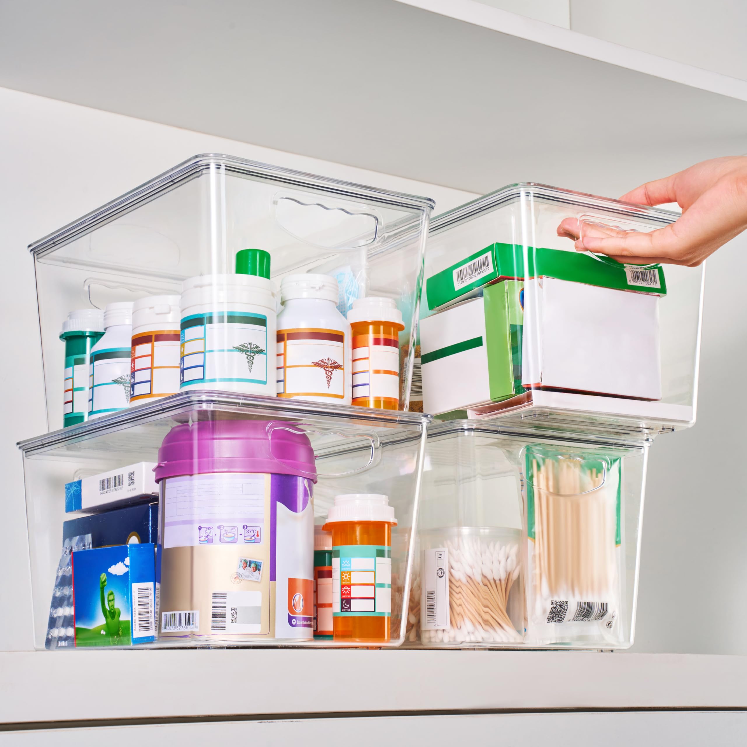 Theaoo Clear Plastic Storage Bins with Lids - 4 Pack Stackable Large Containers for Pantry, Kitchen, Fridge Organization | Perfect for Laundry Room, Bathroom, Garage & Closet Storage Solutions | Durable Cabinet Organizer for Home & Office Use