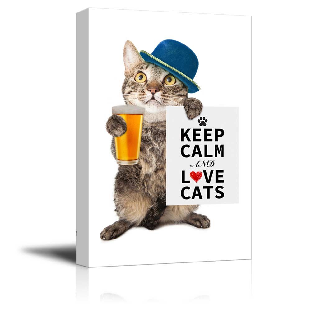 Keep Calm and Love Cats Canvas Wall Art - Modern Stretched Canvas Print Ready to Hang - 32x48 Inch Home Decor for Living Room, Bedroom & Office