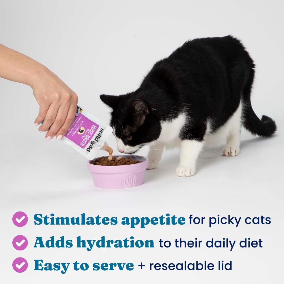 Premium Solid Gold Bone Broth Cat Food Topper - High-Protein Lickable Wet Food with Real Tuna Shreds for Hydration & Nutrition - Easy-Serve Gravy Broth for Picky Eaters - 12 Pack - Perfect for Senior Cats, Kittens & Mealtime Enrichment